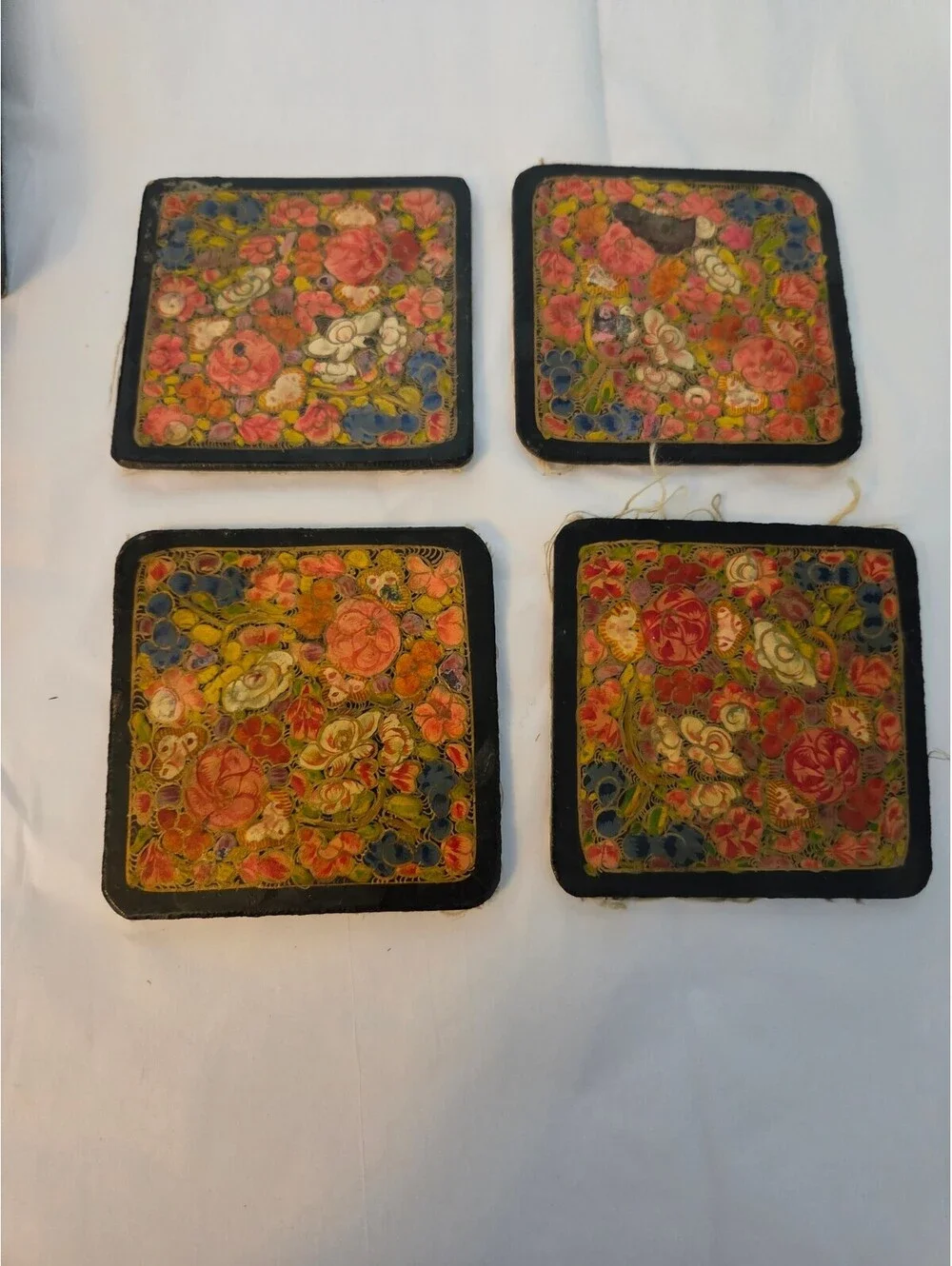 Vintage Floral Wooden Coaster Set with Decorative Box